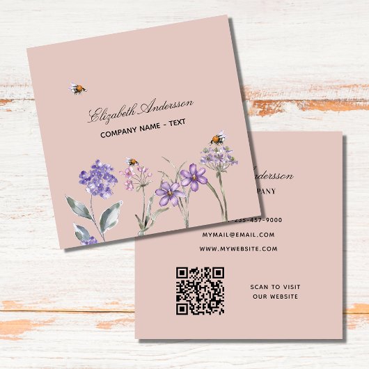 Carte De Visite Carré Code QR fleur sauvage pourpre de terre poussiéreus
