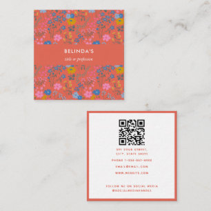 Carte De Visite Carré Code QR Fleurs Sauvages Rouges Boho Moderne