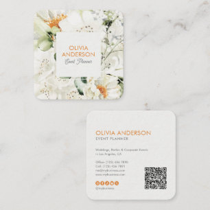 Carte De Visite Carré Code QR floral élégant à l'aquarelle botanique