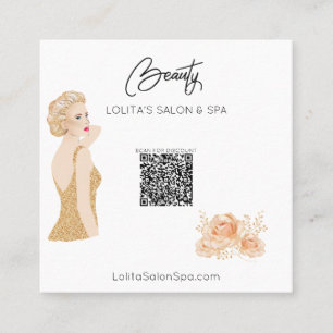 Carte De Visite Carré *~* Code QR Floral Spa Beauté Salon Femme Glam AP5