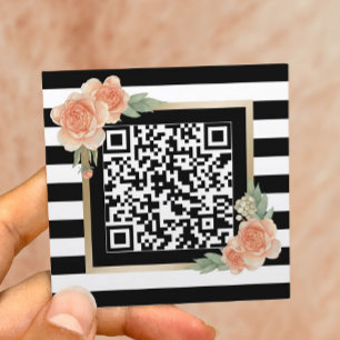 Carte De Visite Carré Code QR floral Vintage Stripes modernes