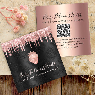 Carte De Visite Carré Code QR Goutte de Rose Gold Confection de Fraise N