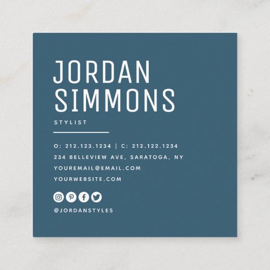 Carte De Visite Carré Code QR Gras Moderne Simple Style Bleu (Dos)