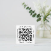 Carte De Visite Carré Code QR gras noir et blanc moderne pour coiffure e (Debout devant)