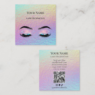 Carte De Visite Carré Code QR holographique Technicienne de cils beige e