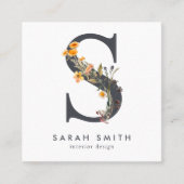 Carte De Visite Carré Code QR initial du Fleur sauvage Boho (Devant)