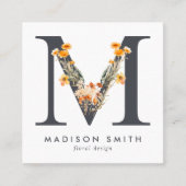 Carte De Visite Carré Code QR initial du Fleur sauvage Boho (Devant)