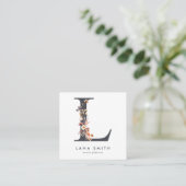 Carte De Visite Carré Code QR initial du Fleur sauvage Boho (Debout devant)