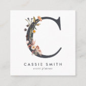 Carte De Visite Carré Code QR initial du Fleur sauvage Boho (Devant)