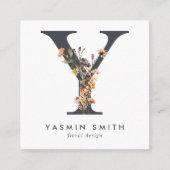 Carte De Visite Carré Code QR initial du Fleur sauvage Boho (Devant)