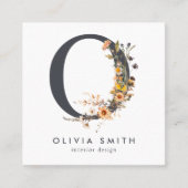 Carte De Visite Carré Code QR initial fleur sauvage boho (Devant)