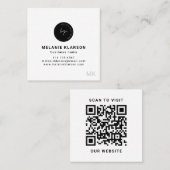 Carte De Visite Carré Code QR Initial Minimal Monogramme Noir et Blanc (Devant / Derrière)