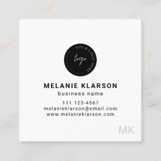 Carte De Visite Carré Code QR Initial Minimal Monogramme Noir et Blanc
