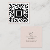 Carte De Visite Carré Code QR Initial Minimal Monogramme Noir et Ivoire (Devant / Derrière)