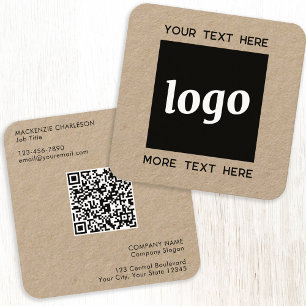 Carte De Visite Carré Code QR Kraft simple logo et texte
