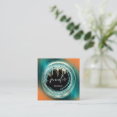 Carte De Visite Carré Code QR Logo Magasiner Black Gold Drives Orange Tu (Debout devant)