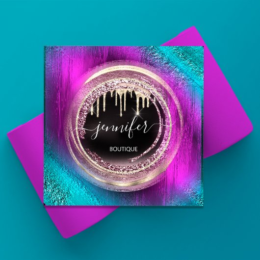 Carte De Visite Carré Code QR Logo Magasiner Parties scintillant Rose Dr