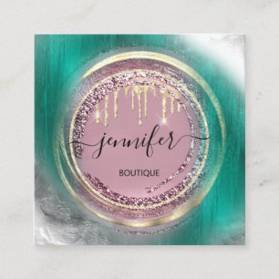 Carte De Visite Carré Code QR Logo Magasiner Parties scintillant Rose ve