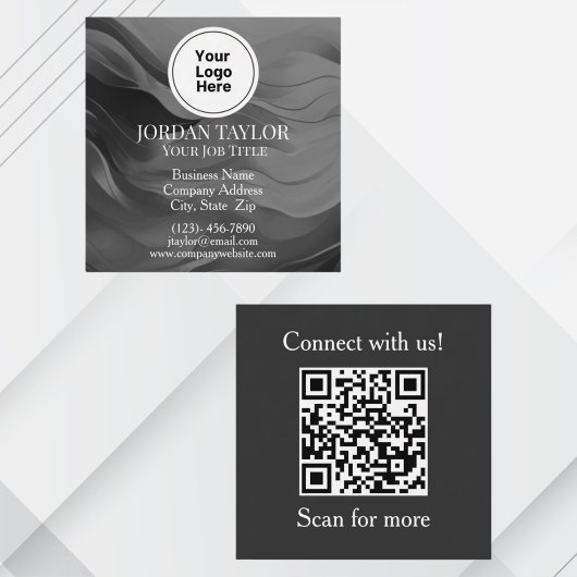 Carte De Visite Carré Code QR Logo Noir et Blanc Professionnel