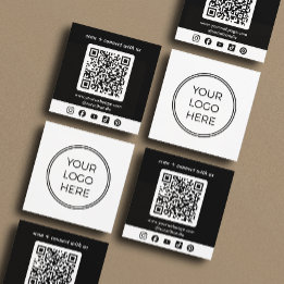 Carte De Visite Carré Code QR Logo Noir Personnalisé Réseaux Sociaux