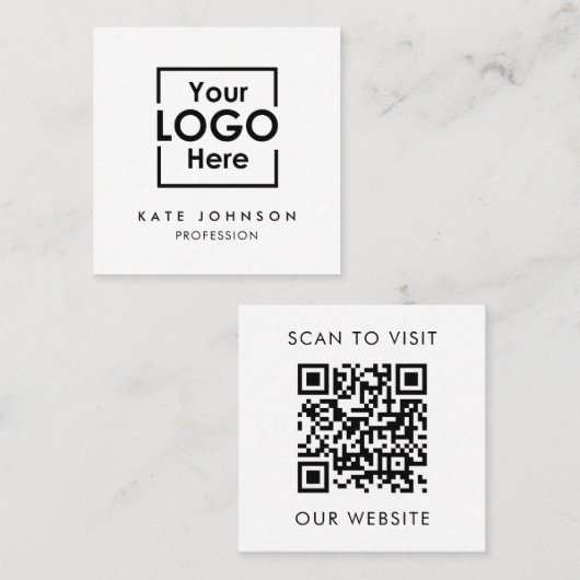 Carte De Visite Carré Code QR Logo professionnel noir blanc (Devant / Derrière)