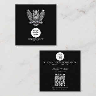 Carte De Visite Carré Code Qr Logo Professionnel Silver Owl Barber Shop