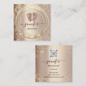 Carte De Visite Carré Code QR Logo Réflexologie Massage Pieds Rose Blush (Devant / Derrière)