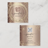 Carte De Visite Carré Code QR Logo Réflexologie Massage Pieds Rose Or (Devant / Derrière)
