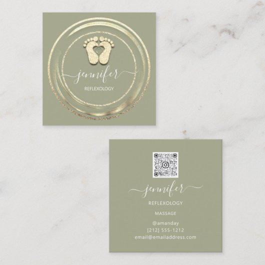 Carte De Visite Carré Code QR Logo Réflexologie Pied Massage Pied Mint (Devant / Derrière)