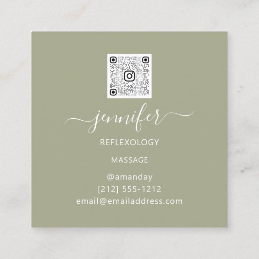 Carte De Visite Carré Code QR Logo Réflexologie Pied Massage Pied Mint (Dos)