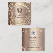 Carte De Visite Carré Code QR Logo Réflexologie Pied Massage Pied Rose (Devant / Derrière)