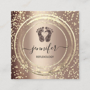 Carte De Visite Carré Code QR Logo Réflexologie Pied Massage Pied Rose
