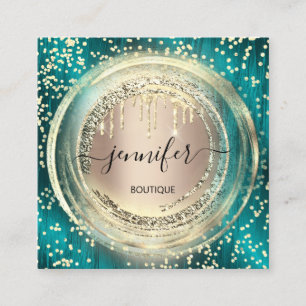 Carte De Visite Carré Code QR Logo Shop Blush Rose Gold Drives Confetti