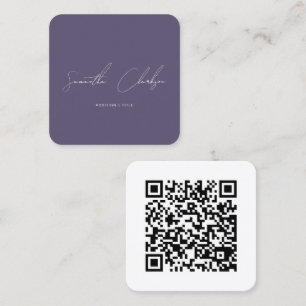 Carte De Visite Carré Code QR manuscrit violet minimal moderne
