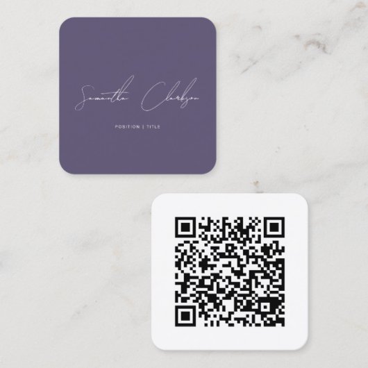 Carte De Visite Carré Code QR manuscrit violet minimal moderne (Devant / Derrière)