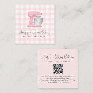 Carte De Visite Carré Code QR mélangeur de cuisine Gingham Rose Pâle Bou