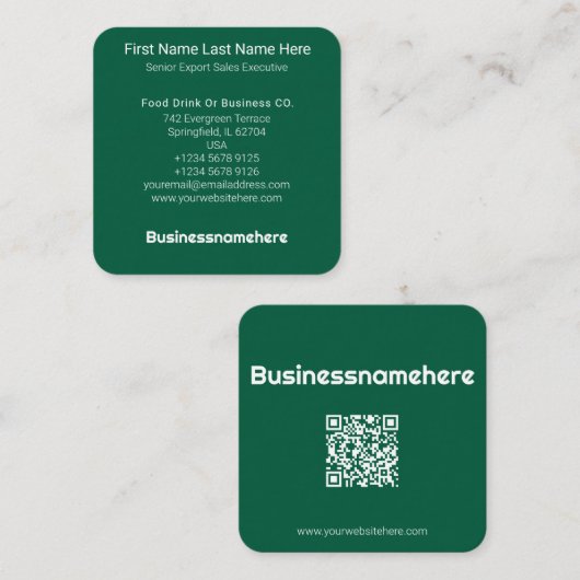 Carte De Visite Carré Code QR Minimal Vert Professionnel (Devant / Derrière)