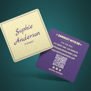 Carte De Visite Carré Code QR Minimaliste Moderne Professionnel Violet