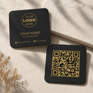 Carte De Visite Carré Code QR Minimaliste Or Noir Moderne