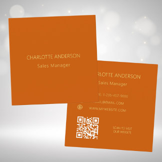 Carte De Visite Carré Code QR minimaliste orange brulé