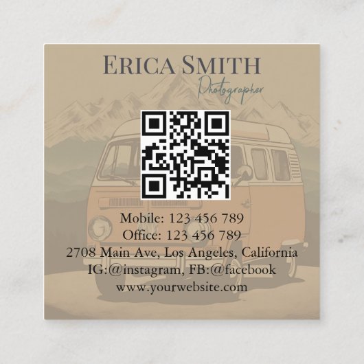 Carte De Visite Carré Code QR minimum créatif retro photographe (Dos)