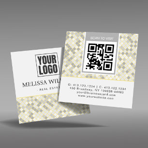 Carte De Visite Carré Code QR Moderne à Motif Géométrique Carré