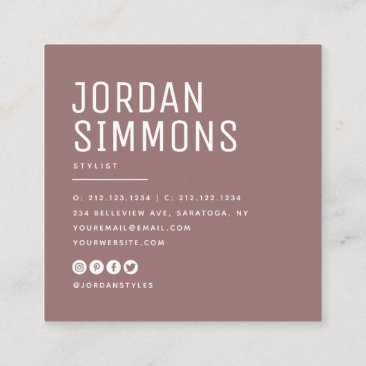 Carte De Visite Carré Code QR moderne Bold Simple Design Blush (Dos)