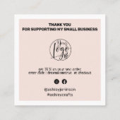 Carte De Visite Carré Code QR moderne merci de commander rose pâle (Dos)