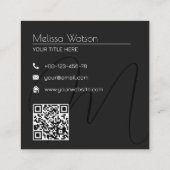 Carte De Visite Carré Code QR moderne minimal noir frais (Dos)