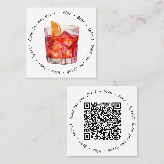 Carte De Visite Carré Code QR moderne Negroni Drink Voucher (Devant / Derrière)