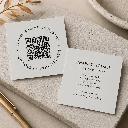 Carte De Visite Carré Code QR | Moderne Professionnel Gris Argent