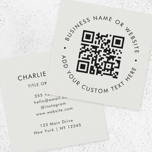 Carte De Visite Carré Code QR | Moderne professionnel Silver Grey