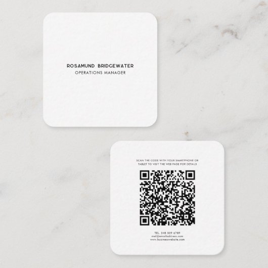 Carte De Visite Carré Code QR moderne simple tendance employé (Devant / Derrière)