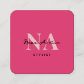 Carte De Visite Carré Code QR Monogram Luxe Tendance Esthétique Rose Cha (Devant)
